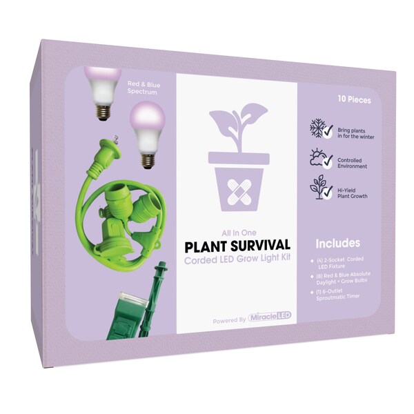 Miracle Led 2-Socket Plant Survival Grow Light Kit- Red & Blue Spec. 14W Replace 150W Grow Bulbs, 4PK 801966 - main
